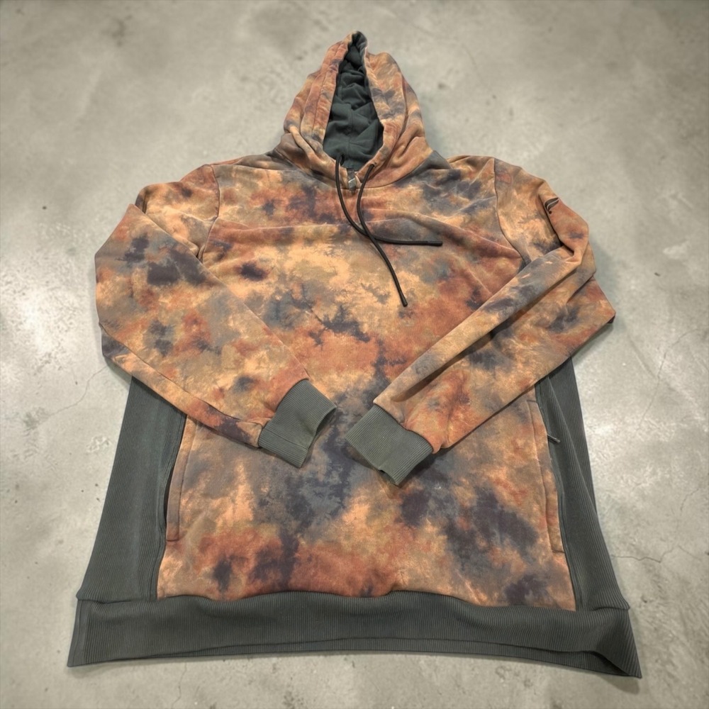 Fabletics Tie Dye Hoodie Mens XL Orange Brown Charcoal Zipper Pockets SB2042647